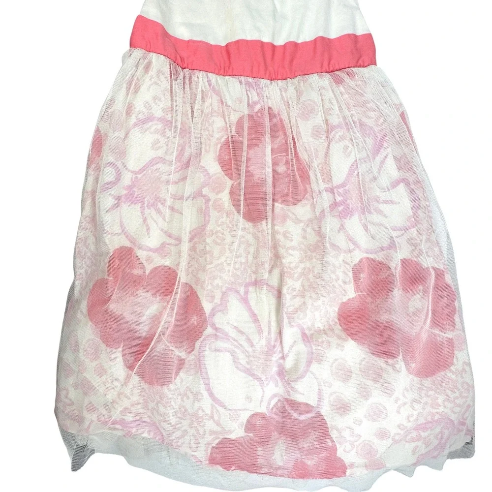 Old Navy Girl's Floral Dress 5T/5A‎ Mesh Overlay White/Pink Cotton Made in India